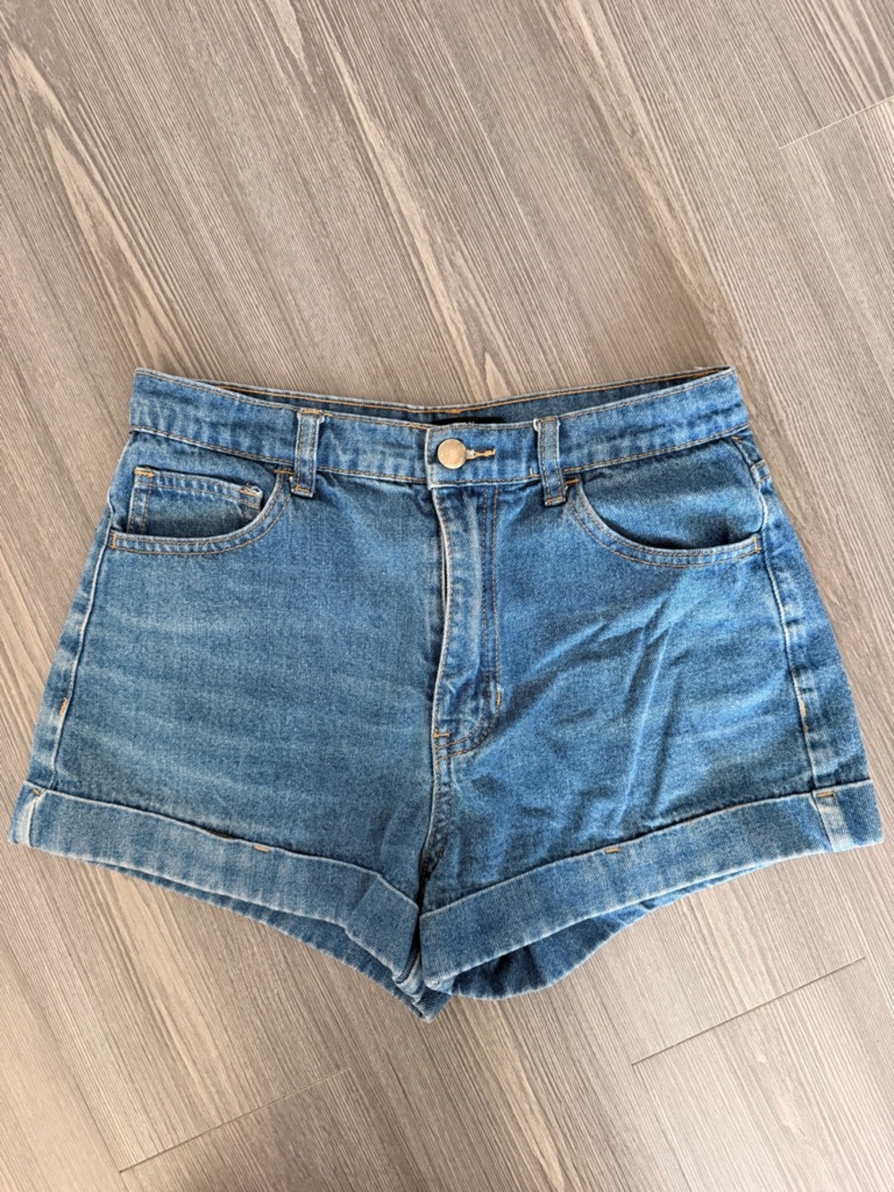 Forever 21 Blue Cuffed High-Rise Denim Shorts